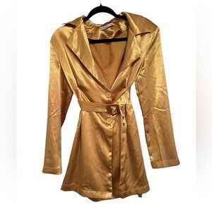 Amy Enjoy Life Gold Satin Blazer Dress w Belt Size XS